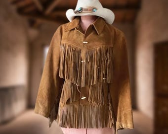 70s Suede Fringe Leather Jacket: Vintage Cowgirl Boho Coat