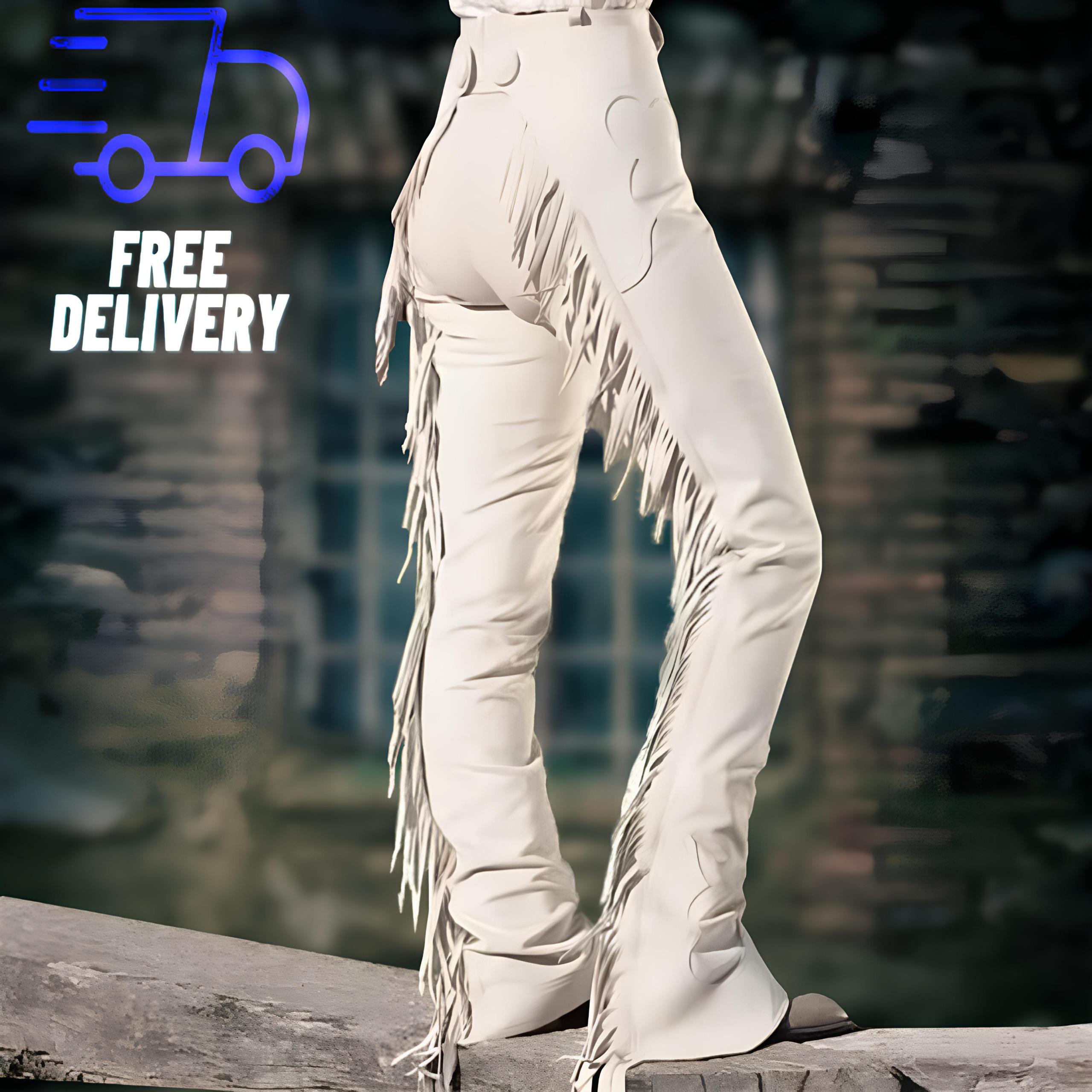 White Leather Cowgirl Chaps: Western Fringe Rodeo Show Riding - Etsy