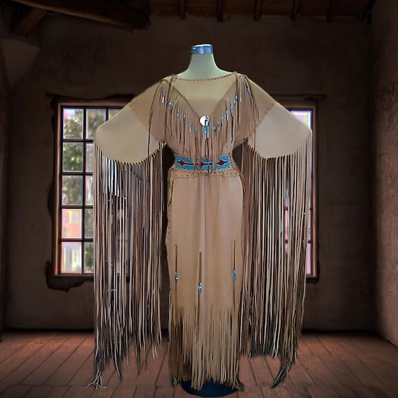 Handmade Leather Fringe Dress: Plains Indian Style Beaded Powwow Regalia