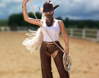 Real Leather Cowgirl Chaps: Fringe Western Riding Pants