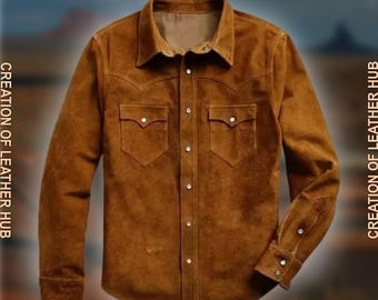 Handmade Suede Leather Trucker Shirt: Men's Western Wear