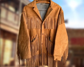 Dual Control 1980's Vintage Western Suede/leather Fringe Jacket