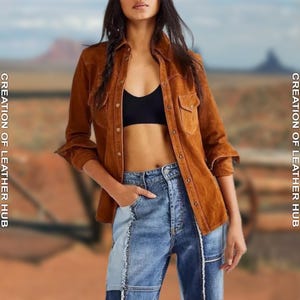Women&#39;s Southwestern Brown Suede Fringe Jacket | Vintage Style Suede Leather Coat | Brown Suede Shirt Jacket | Perfect Gift for Her