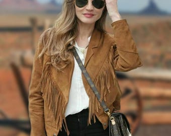Handmade Suede Fringe Jacket: Women's Vintage Western Boho Coat
