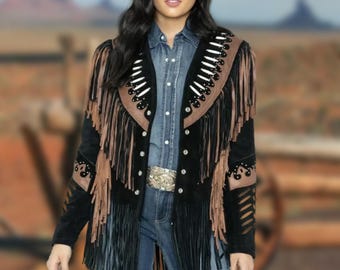 Vintage Cowgirl Fringe Jacket: Brown Cowhide Leather Western Coat