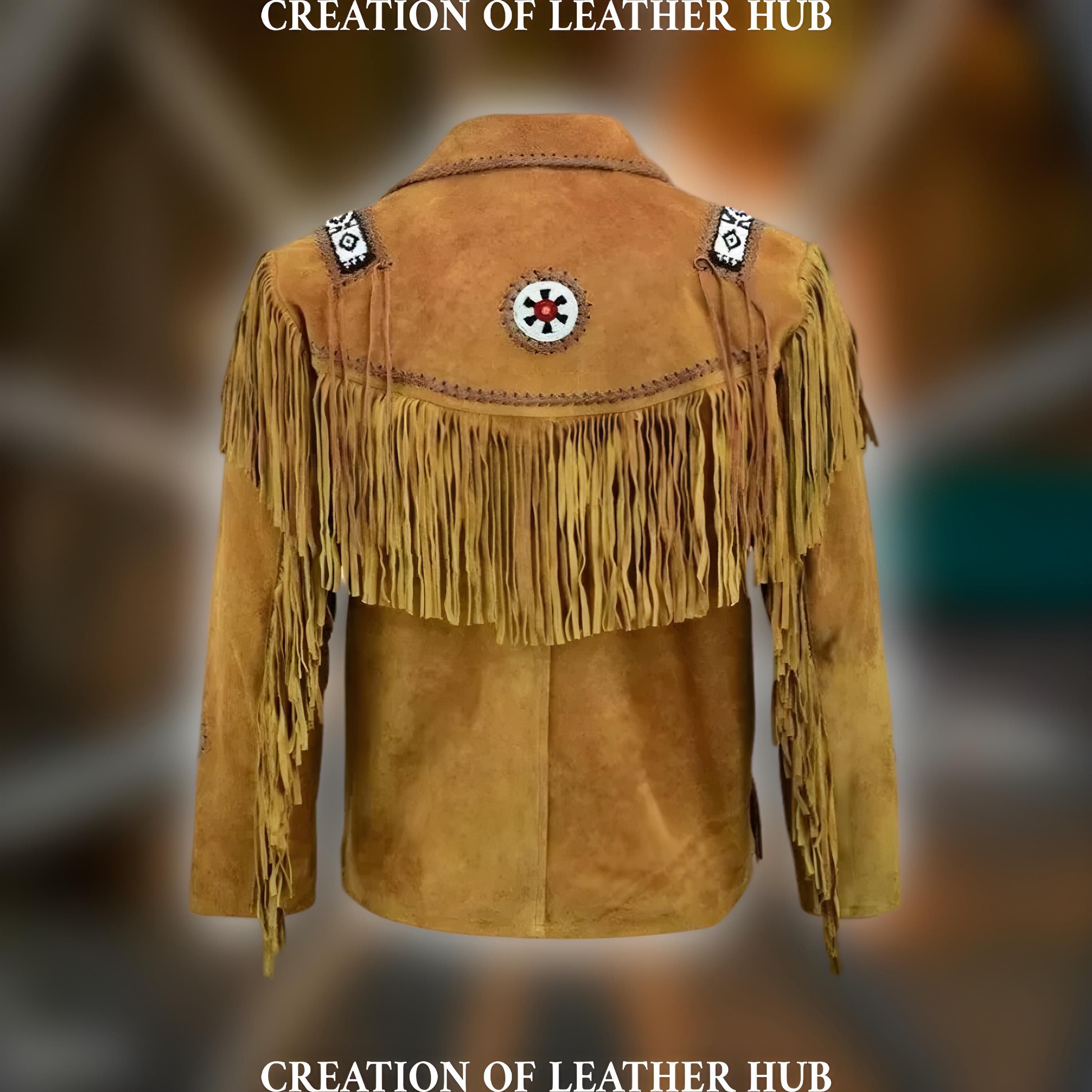 Men's Suede Leather Fringe Jacket: Native American Western Cowboy