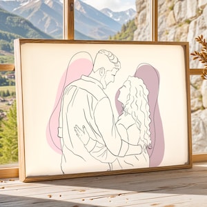 Disegno personalizzato di una coppia senza volto con un solo tratto, regalo personalizzato per l'anniversario di matrimonio, linea personalizzata da foto, regalo di famiglia dell'ultimo minuto