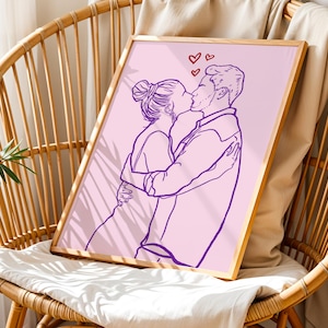 Ritratto di coppia con disegno personalizzato, regalo di famiglia personalizzato, regalo di anniversario di matrimonio unico e personalizzato, linea personalizzata da foto, regalo per mamma/papà