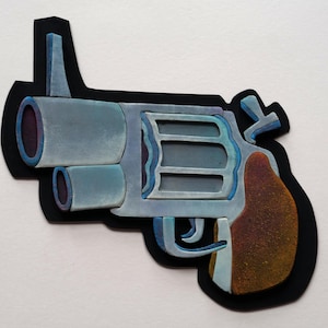 Opera d'arte di pistola in legno - Decorazione murale in stile Pop Art
