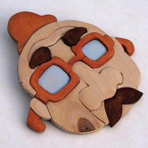 Handmade Wooden Brooch Retro face Pin, Unique vintage - inspired accessory