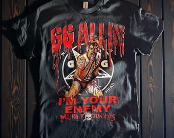 Vintage GG Allin Bloody Massacre tee New Release Murder Junkies your 2025 shirt with complementary 7 inch vinyl GG Allin blood drip sticker