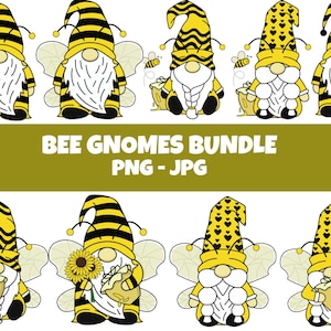 Paquete de imágenes prediseñadas de gnomo abeja, imágenes prediseñadas de gnomo, gráficos PNG de gnomo de primavera, gnomo lindo PNG, imágenes PNG de gnomo, descarga digital, uso comercial