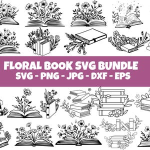 Floral Book SVG, Book Svg bundle, Books with Flowers Svg, Reading book Svg, wildflowers book bundle svg ,open book svg, stack of books svg