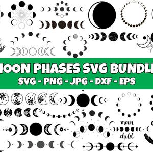 Moon Svg Bundle, Moon Phase SVG Png, Lunar Phases Svg, Moon Phase Clip Art, Crescent Moon Svg, Moon Cut File Cricut Silhouette Vector