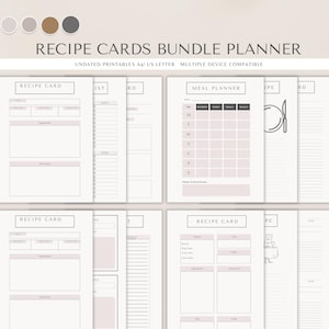 レシピ カード バンドル – 印刷可能なデジタル レシピ オーガナイザー、食事プランナー、キッチン ジャーナル – PDF ダウンロード