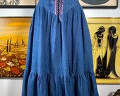 Vintage GUNNE SAX SKIRT Prairie Gunnies 1970s 1980s Denim Dress Corset Waist