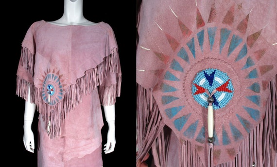 PATRICIA WOLF Suede Fringe Top Skirt Set Blouse Pa