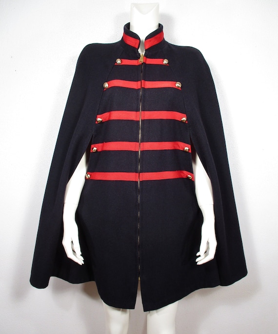 1960's MOD CAPE Vintage Navy Military Red Wool Coa