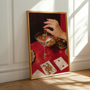 Sztuka koktajlowa w stylu vintage | Wydruk Martini | Dekoracja wózka barowego | Sztuka Martini | Estetyka starych pieniędzy | Znak baru | Sztuka wózka barowego | Wydruk Dirty Martini