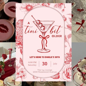 Red Chinoiserie Tini Bit Older Birthday Invitation: Editable Template (Digital Download)