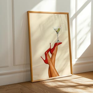Nadruk Martini | Sztuka koktajlowa w stylu vintage | Dekoracja wózka barowego | Sztuka Martini | Znak baru | Sztuka wózka barowego | Nadruk Dirty Martini | Sztuka ścienna Red Heels