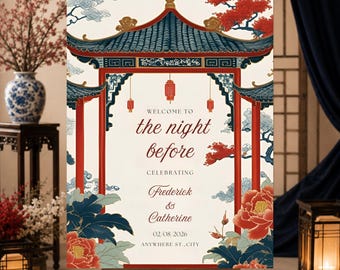 Rehearsal Dinner Welcome Sign, Asian Inspired Wedding Template, Welcome To The Night Before, Editable Canva Sign 18x24