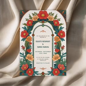 Art Nouveau wedding invitation template, elegant vintage floral canva card, editable digital download, printable wedding invite 5x7