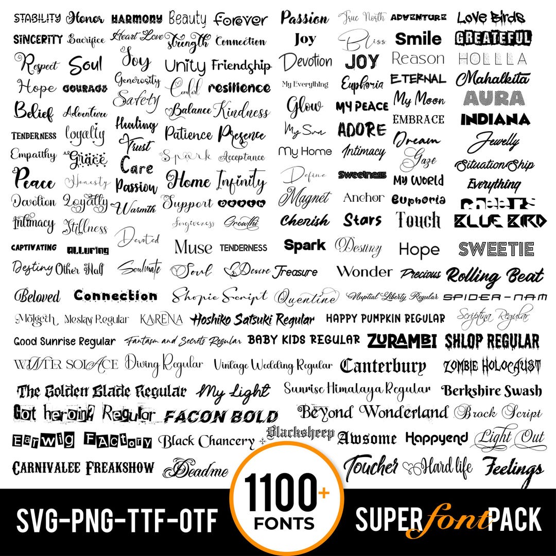 The Ultimate 1100+ Fonts - Font Bundle Ttf Svg Heart Font, Cricut ...