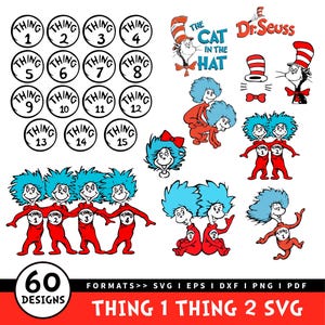 Sache 1 und Sache 2 SVG Bundle, Dr. Seuss inspiriert Schnittdateien für Cricut, Silhouette, Kinder Geburtstag Shirt Designs, digitaler Download