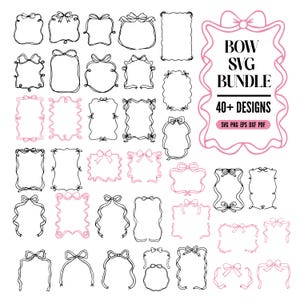 Bow Frames Bundle Svg, Ribbon Svg Bundle, Coquette Bow Svg, Wavy Borders Svg, Wedding Bow Frame, Hand Drawn Frame, Bow Frame Png, Bow Border
