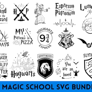 Paquete SVG de la Escuela de Magia, Imágenes prediseñadas de brujería, Símbolos de mago, Diseños de hechizos de fantasía, Elementos de hechicería, Archivos de corte de la Academia Mística