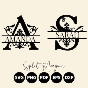 Floral Monogram SVG Bundle, Split Monogram, Last Name SVG, Initial Monogram, Flourish Alphabet Clipart, Split Letter Cut Files PNG/Eps/Dxf