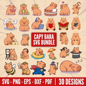 Cute Capybara SVG Bundle, Capybara Png Bundle, Capybara Clipart, Capybara Cricut, Animal Svg, Kawaii Animal Illustration, Animal Png