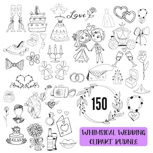 Paquete de imágenes prediseñadas SVG de boda caprichosa de Freedom: Garabatos dibujados a mano (descarga digital)