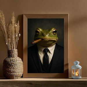 Business Frog Digital Print, Frog in Suit Tie with Cigar Print, Cool Frog Digital Print, Printable Frog Portrait Photo Wall Art | CladoniArt