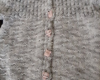 Hand Knit Girls Gray Cardigan Sweater