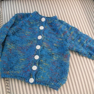 Hand knit boy or girl deep turquoise cardigan