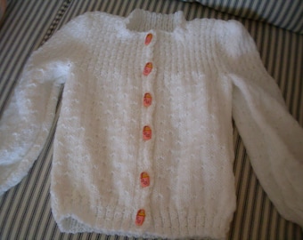 Hand Knit girl's White Sweater