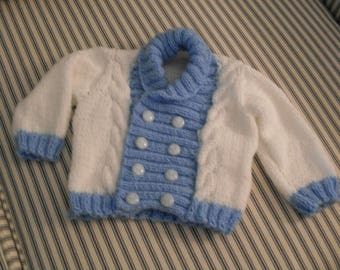 Hand knit boys shawl collar sweater and hat