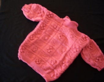 Hand Knit Soft Red Aran Knit Girl's  Pullover
