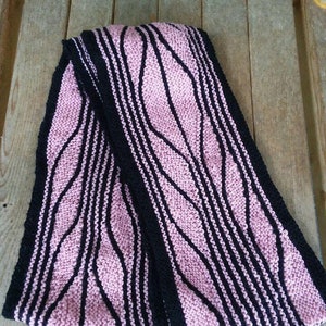 Hand Knit Rose and Black Scarf