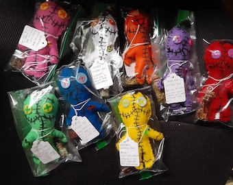 Felt Stitched Voodoo Dolls With Glass Vials Of Herbs/Flowers/Spices-9 Intentions