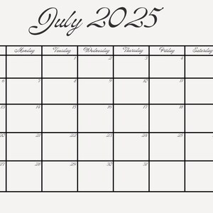 Printable July 2025 Calendar | Instant Download | PDF | Digital Calendar for Home & Office Use