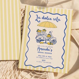 La Dolce Vita, Lemon Citrus,  Bridal Shower Invitation | Italian Lemon Vespa Theme | Editable Canva Template 5x7 | Summer Party Invite