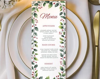 Christmas Menu Template – Printable Holiday Dinner Menu, A4 Sheet + Single Menu, Editable in Canva