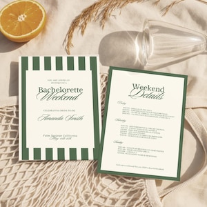 Old Money Green Bachelorette Itinerary Template – Elegant Invitation, It Girl Weekend, Hen Party Printable