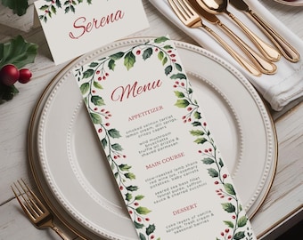 Christmas Menu & Place Cards Template | Canva Editable | Printable Holiday Table Decor