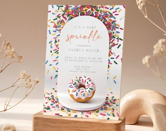 Uitnodiging babystrooisel donut: thema zoete pastel (digitale sjabloon, 5 x 7 inch)