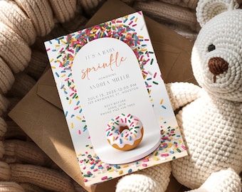 Baby strooi donut & hagelslag uitnodiging / lieve babyshower uitnodiging / donut thema baby strooi / afdrukbare digitale sjabloon
