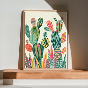 Bunte Wüsten Kaktus Wand Kunst zum ausdrucken, südwestlichen Kaktus Landschaftsmalerei, Pop Art Stil Digital Download